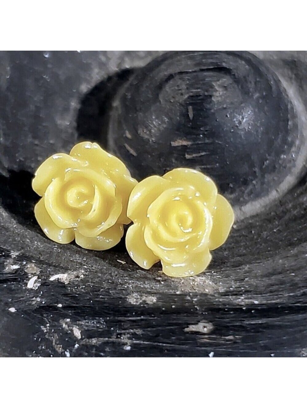 Warm Yellow Rose Flower 11mm Lucite Acrylic Stud Sustainable Earrings
